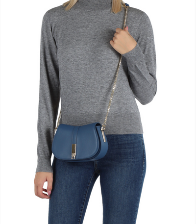 Geantă Tommy Hilfiger cu plăcuță frontală cu logo, albastră, din piele ecologică