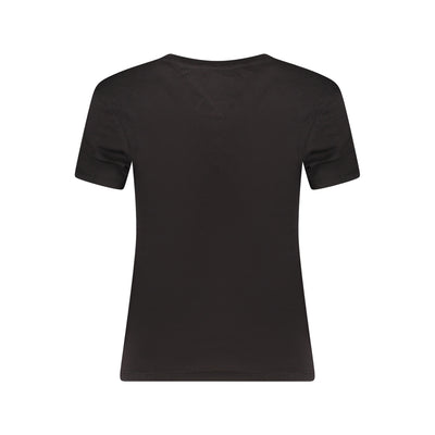 Tricou Tommy Hilfiger, negru, 100% bumbac, cu decolteu larg, imprimeu și logo