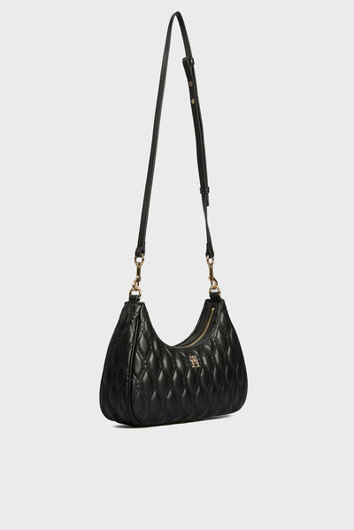 Geantă crossbody Tommy Hilfiger Refined, neagră, cu material matlasat și logo
