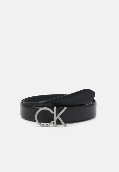 Calvin Klein LOCK LOGO BELT - Belt - negru, piele naturala 100%, 75 cm