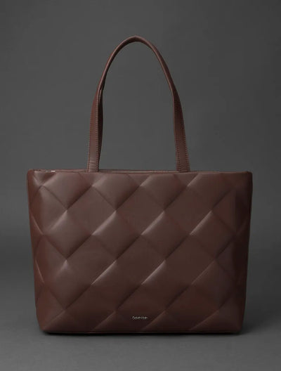 Geantă Calvin Klein Shopper, damă, cu textură, mâner scurt și logo metalic, culoare Terra