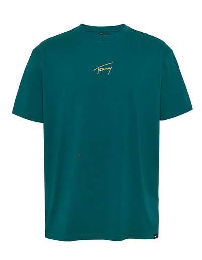 Tommy Jeans, Tricou cu decolteu la baza gatului si logo, Verde englez