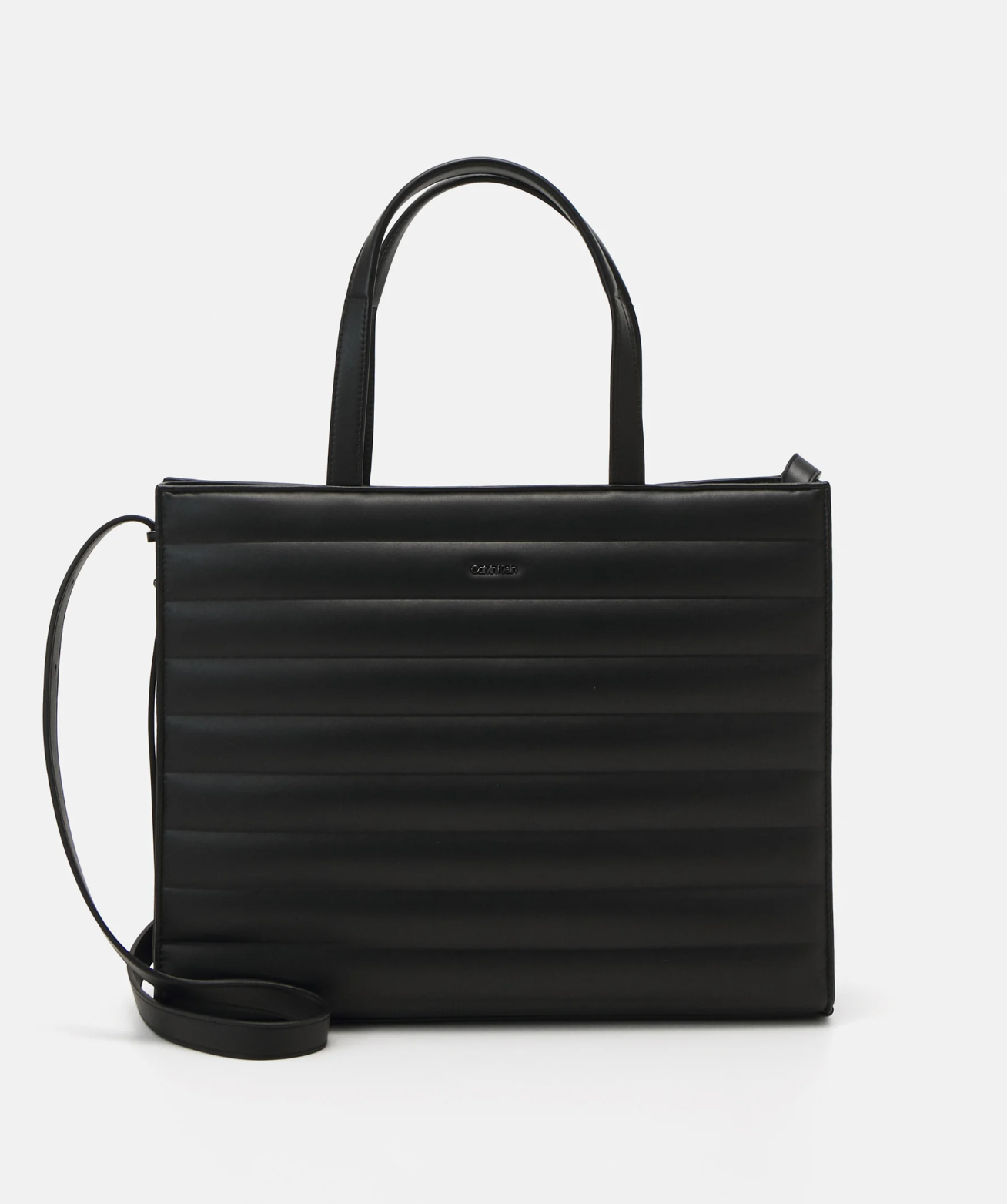 Geantă Calvin Klein Line Quilt Medium Tote, neagră, cu curea crossbody detașabilă