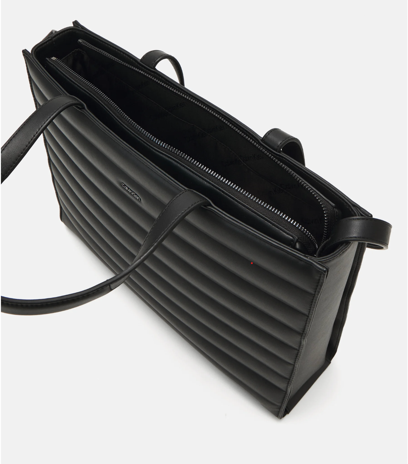 Geantă Calvin Klein Line Quilt Medium Tote, neagră, cu curea crossbody detașabilă