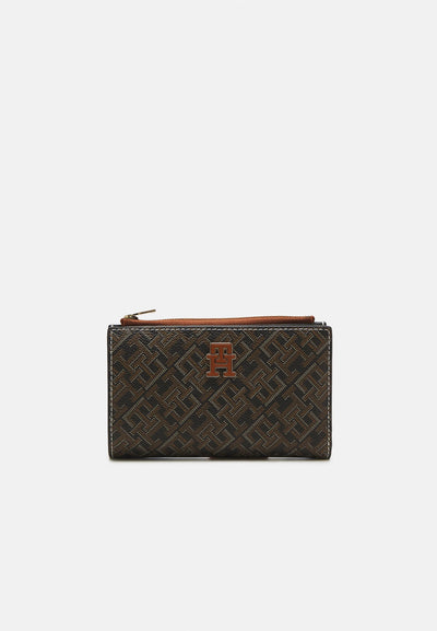 Portofel Tommy Hilfiger Monoplay Slim, black tan mix, cu carabină și multiple compartimente