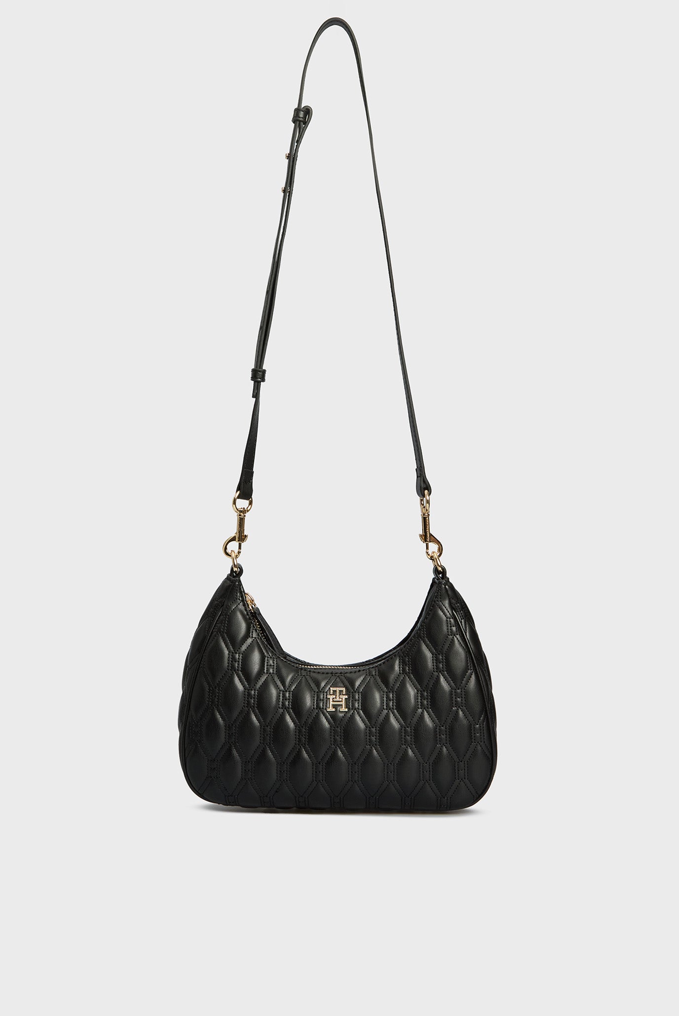 Geantă crossbody Tommy Hilfiger Refined, neagră, cu material matlasat și logo