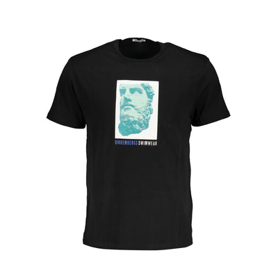 Tricou Bikkembergs, negru, 100% bumbac, cu imprimeu, sticker și logo