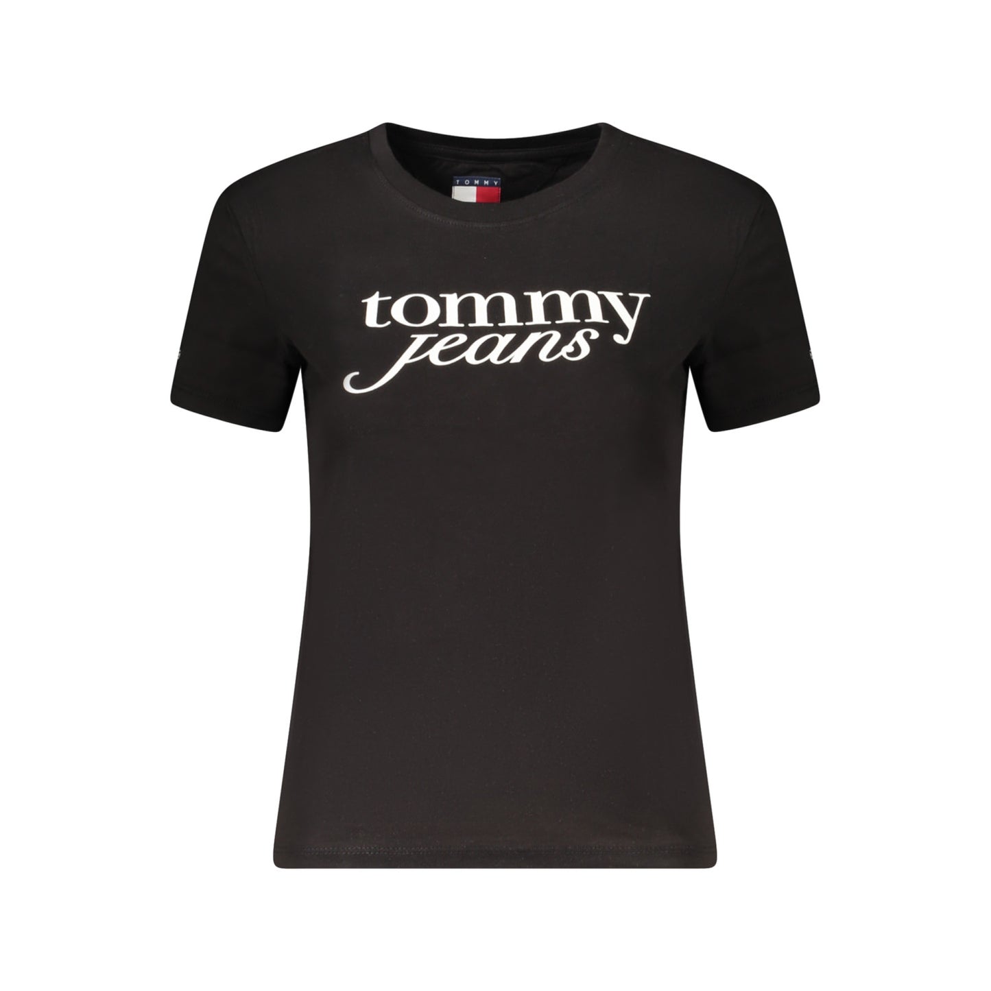 Tricou Tommy Hilfiger, negru, 100% bumbac, cu decolteu larg, imprimeu și logo