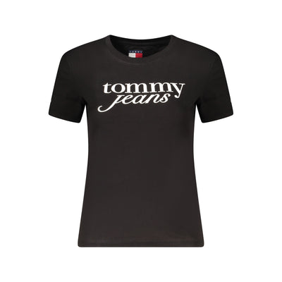 Tricou Tommy Hilfiger, negru, 100% bumbac, cu decolteu larg, imprimeu și logo
