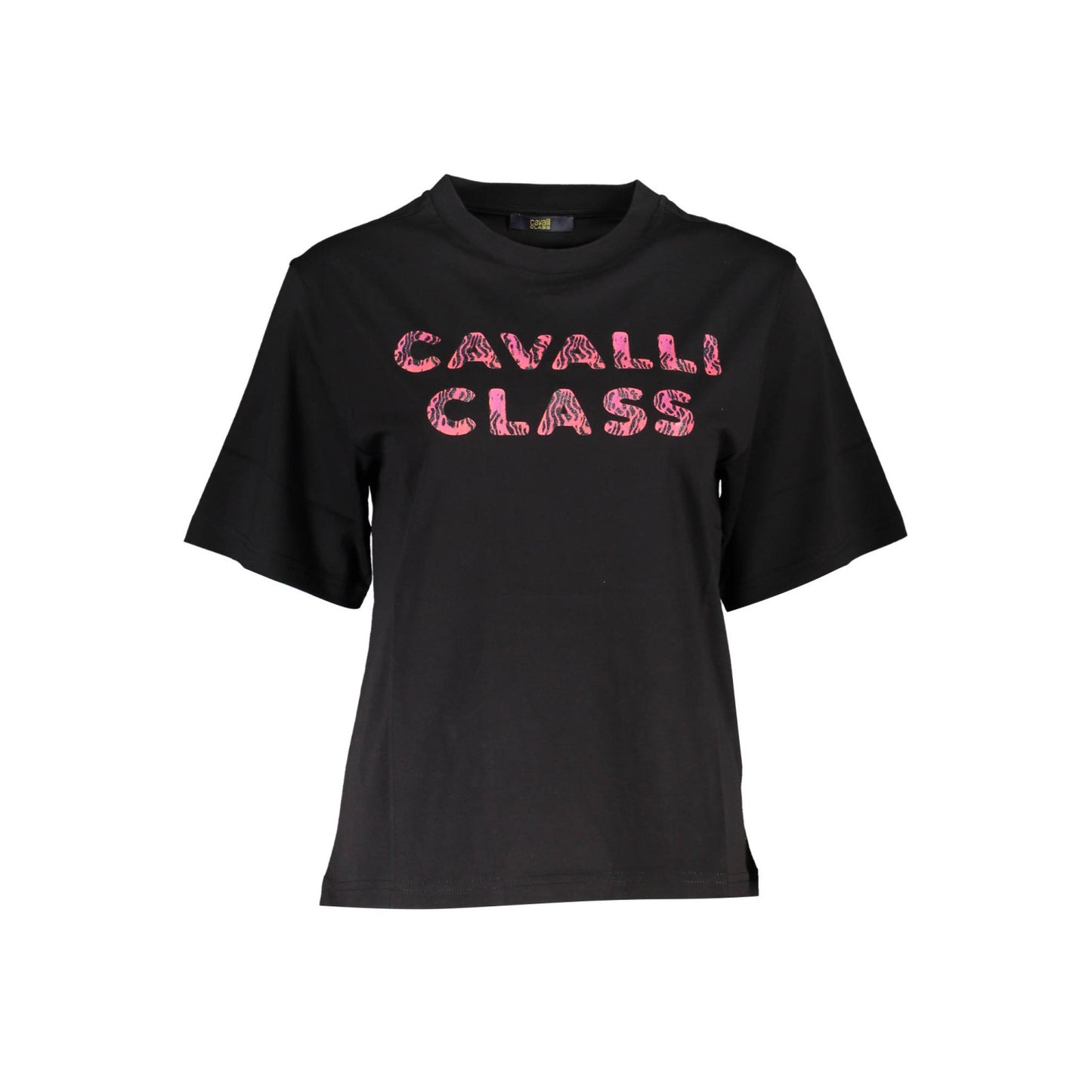 Tricou Cavalli Class, negru, regular fit, 100% bumbac, cu imprimeu și logo