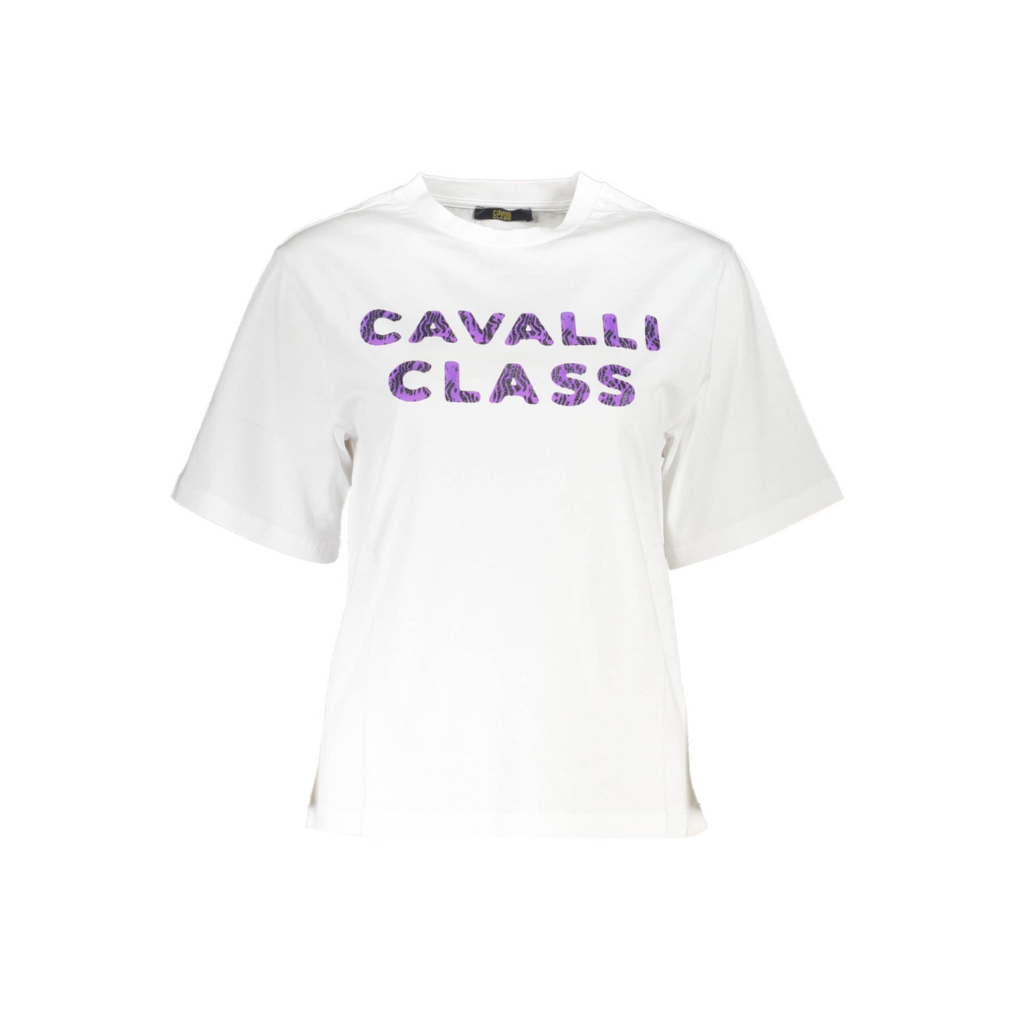 Tricou Cavalli Class, alb, regular fit, 100% bumbac, cu imprimeu și logo